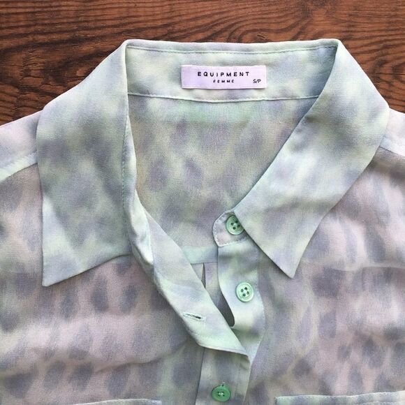 Equipment Sleeveless Leopard-Print Mint sheer top - Picture 1 of 6